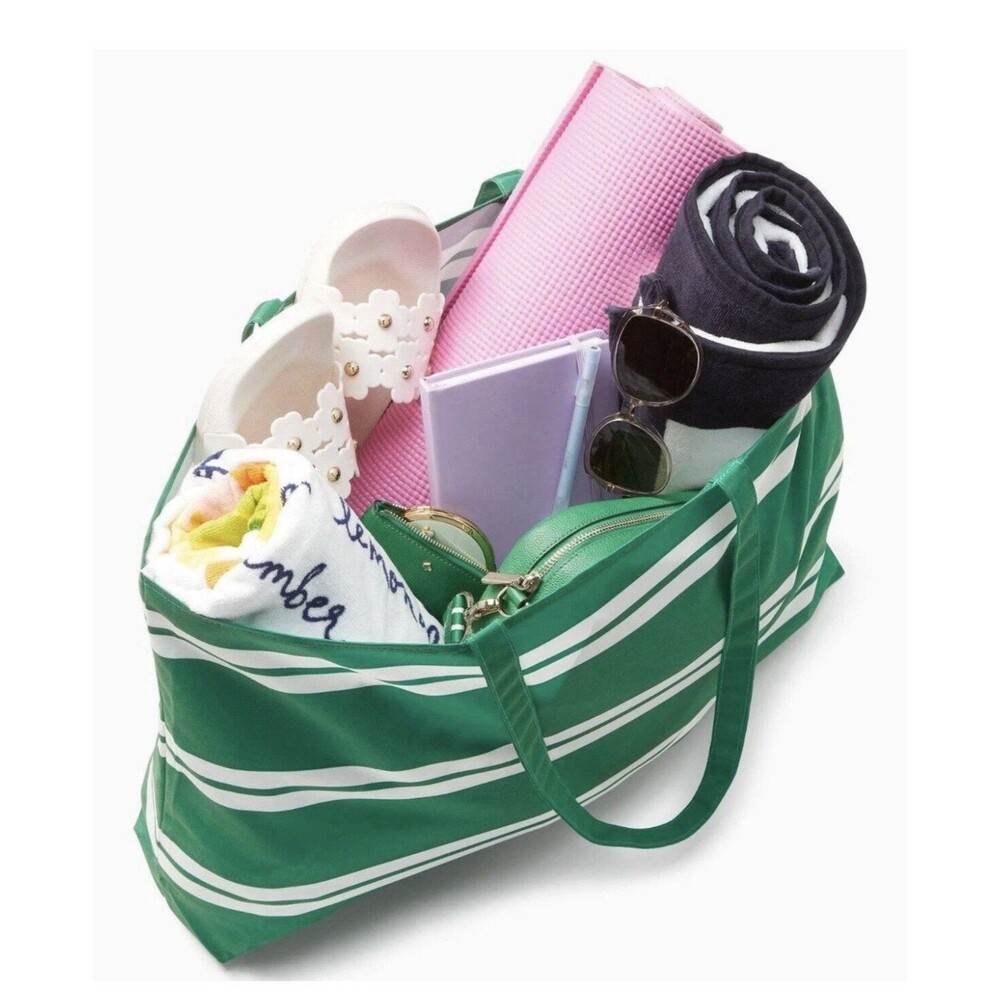 New Kate Spade Green Tote with White Stripe 25" x 15" XLarge Shopping Tote - Picture 2 of 4